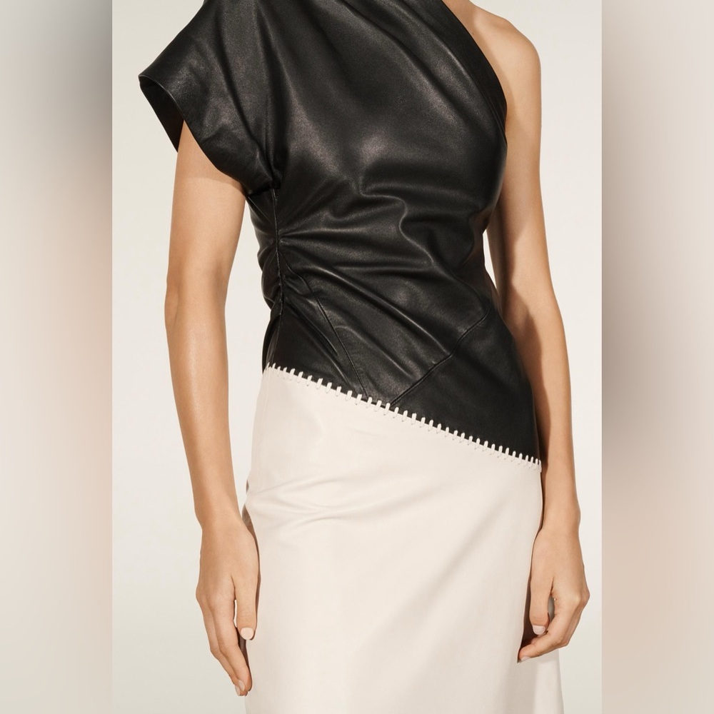 ZARA GENUINE LEATHER ASYMMETRIC DRESS LIMITED EDITION SZ XS - Picture 5 of 13